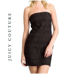 1879. JUICY COUTURE‎ STRAPLESS DRESS SIZE 0 CROCHETED LACE BLACK MINI LENGTH